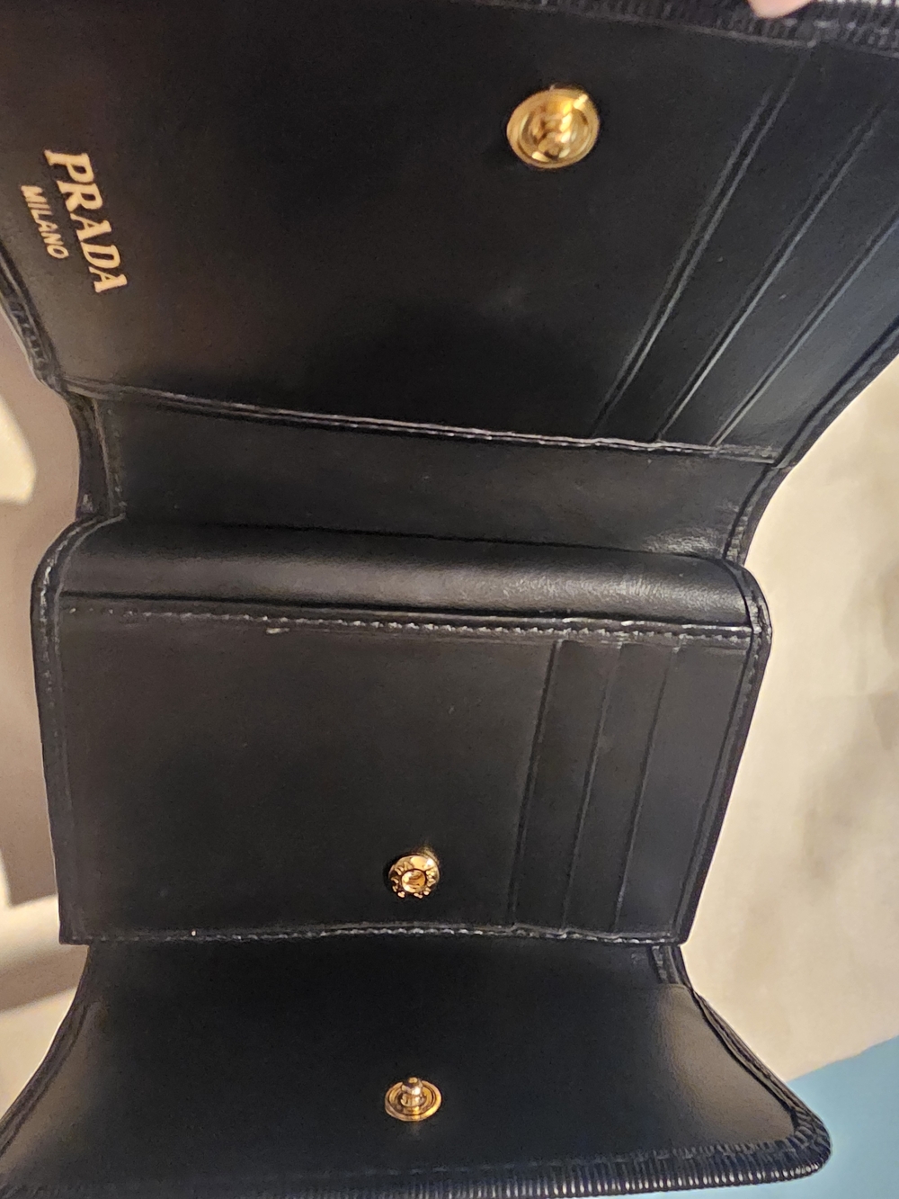 PRADA Black Textured Leather Wallet with Gold Logo - Picture 3 of 5